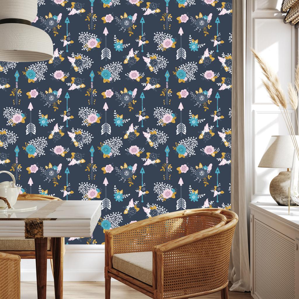 Wallpaper Indian arrows with flowers for living room and bedroom 50x1000