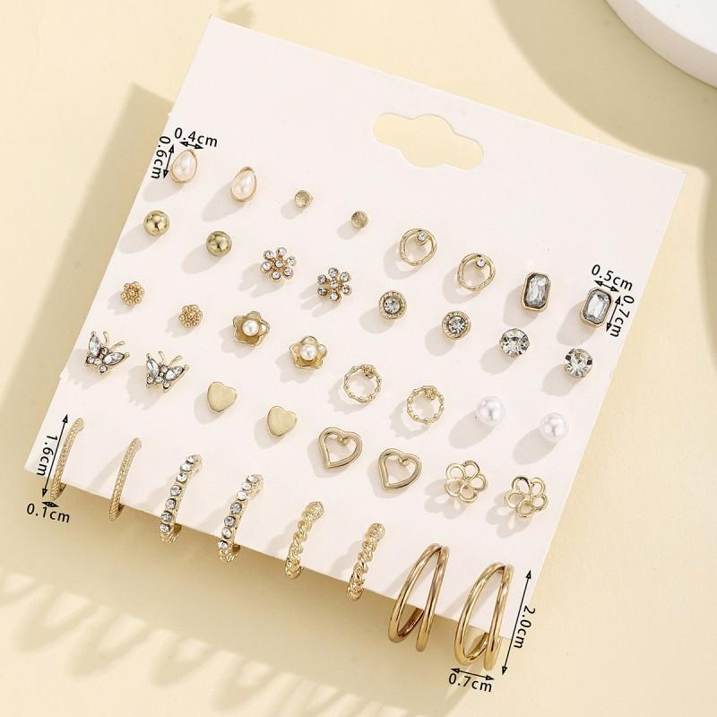 20-Piece Womens Fashion Earring Set Zinc Alloy Studs Geometric Heart Butterfly Minimalist Jewelry Daily Wear