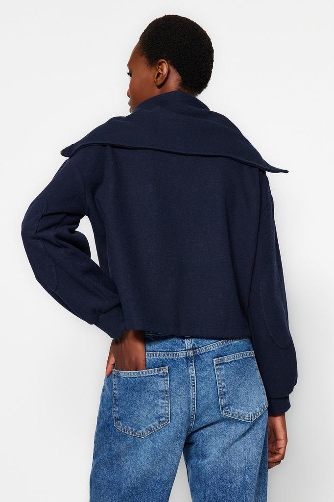 Women's Fashionable Stylish Sweatshirt Emerald Green Thessaloniki Knitwear Look Polo Neck Zippered Regular Knitted Sweatshirt