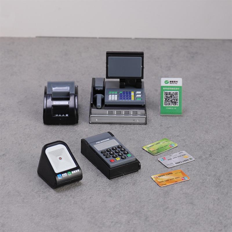 1 Set Plastic Collectible Fashion Figurines Mini Supermarket Cash Register & Pos Machine Kit Home Indoor Decor For All Room Type
