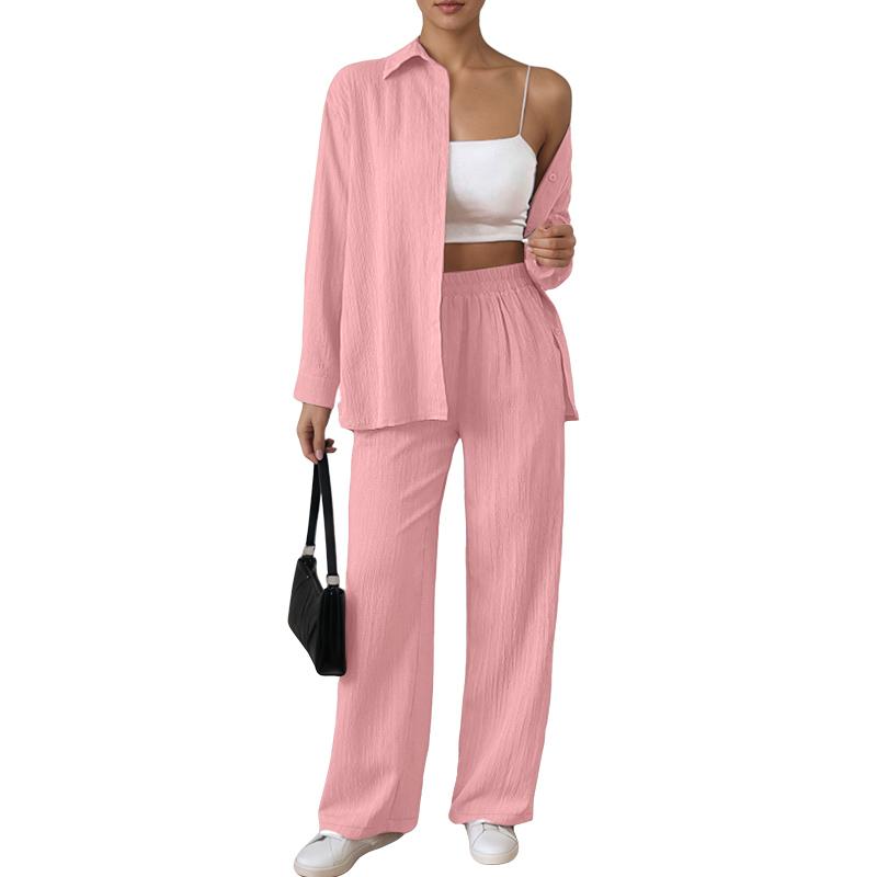 ZANZEA Женская блузка с длинным рукавом на пуговицах и брюки, повседневные костюмы-двойки