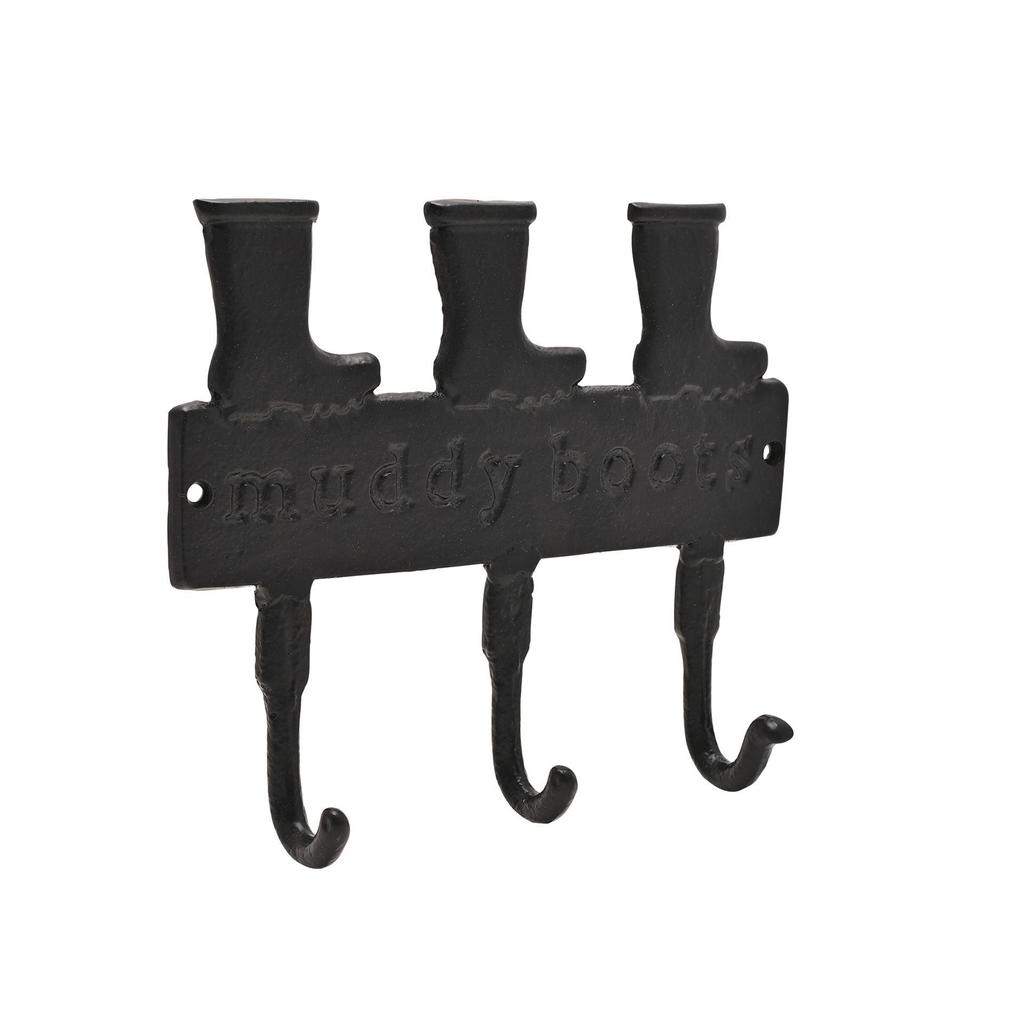 Country Living Cast Iron Wall Plaque with 3 Hooks - Muddy Boots