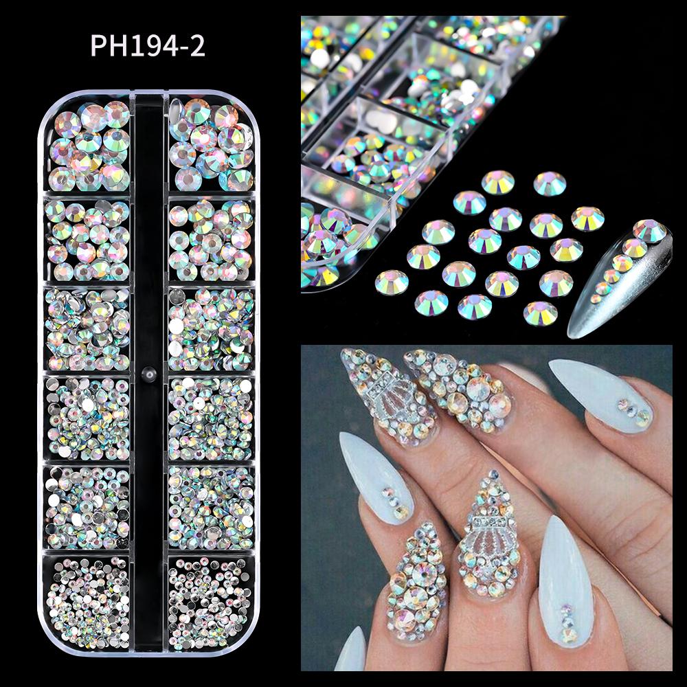 12 Grids/Box Crystal Nail Art Rhinestones Mixed Sizes Flatback Nail Stones Gems Luxury 3D DIY Charms For Nail Art Decorations
