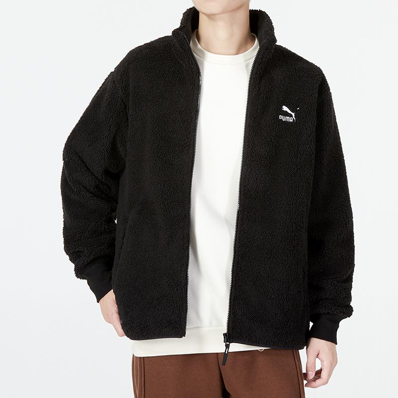Puma Классическая куртка из шерпы, однотонный флис с логотипом, спортивная повседневная куртка из овечьего флиса с воротником-стойкой, мужская куртка, черная 537699-01
