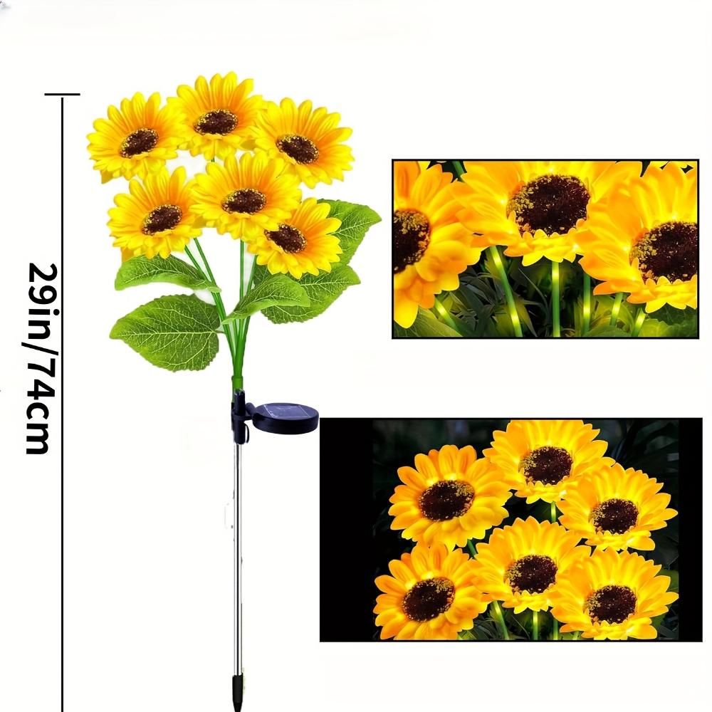 Садовый солнечный светильник зеленый кожаный столб со светом большая голова подсолнух 6 головок солнечное питание с автоматическим выключателем индукция садовое украшение