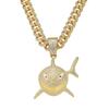 Full Diamond Shark Pendant Cuban Chain, Personalized Hip Hop Style Creative Pendant Necklace