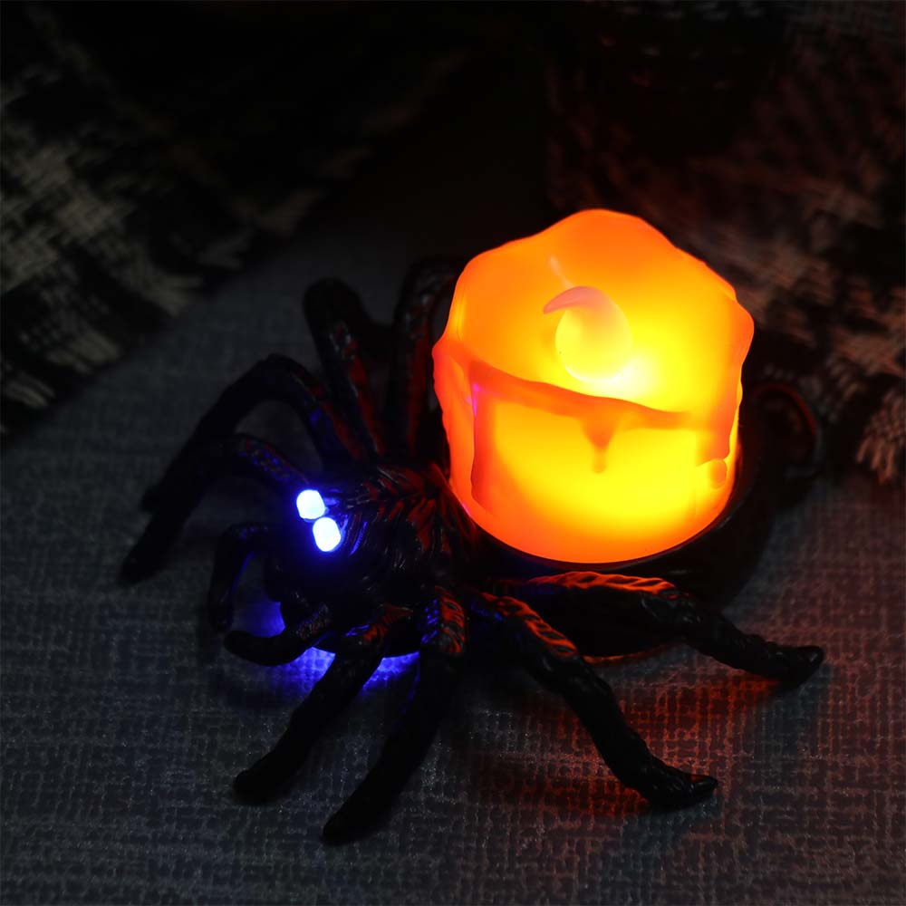 Scary Halloween Spider Pumpkin Lamp Crawly Electronic Candlelight Spider Night Light Home Decor