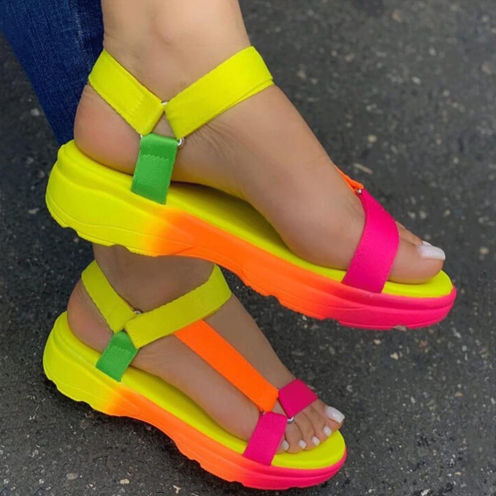 Casual and Comfortable All-match Hollow Elastic Band Buckle Trifle Bottom Women's Sandals Solid Color Plus Size Women's Sandals