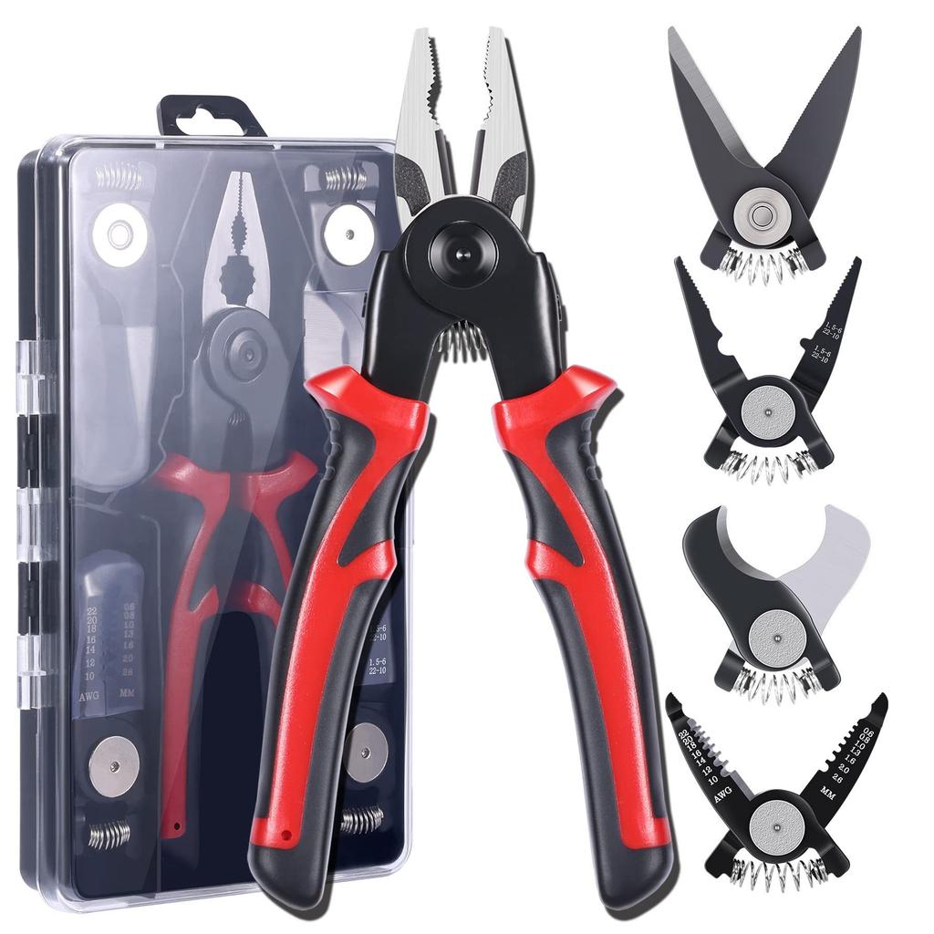 Набор многофункциональных плоскогубцев 5 в 1 со сменной головкой, инструмент для зачистки проводов, обжимные клещи, плоскогубцы с игольчатыми губками
