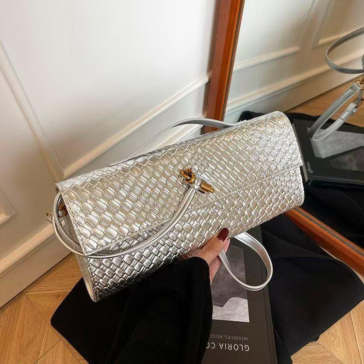 Women's Crossbody Woven Baguette Clutch - Fashionable Accordion Evening Shoulder Bag