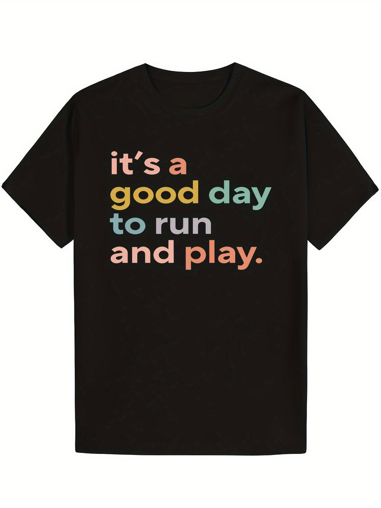 1pc Men's Funny Today Is a Day to Run & Play PE Teacher T-Shirt - Soft Round Neck Short Sleeve Cas