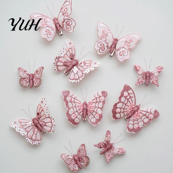 Wedding Holiday Butterfly Decor 1 Set Glitter Christmas Ornament, Double Layer Sequins Artificial for Hanging Tree, Festive Home Decoration