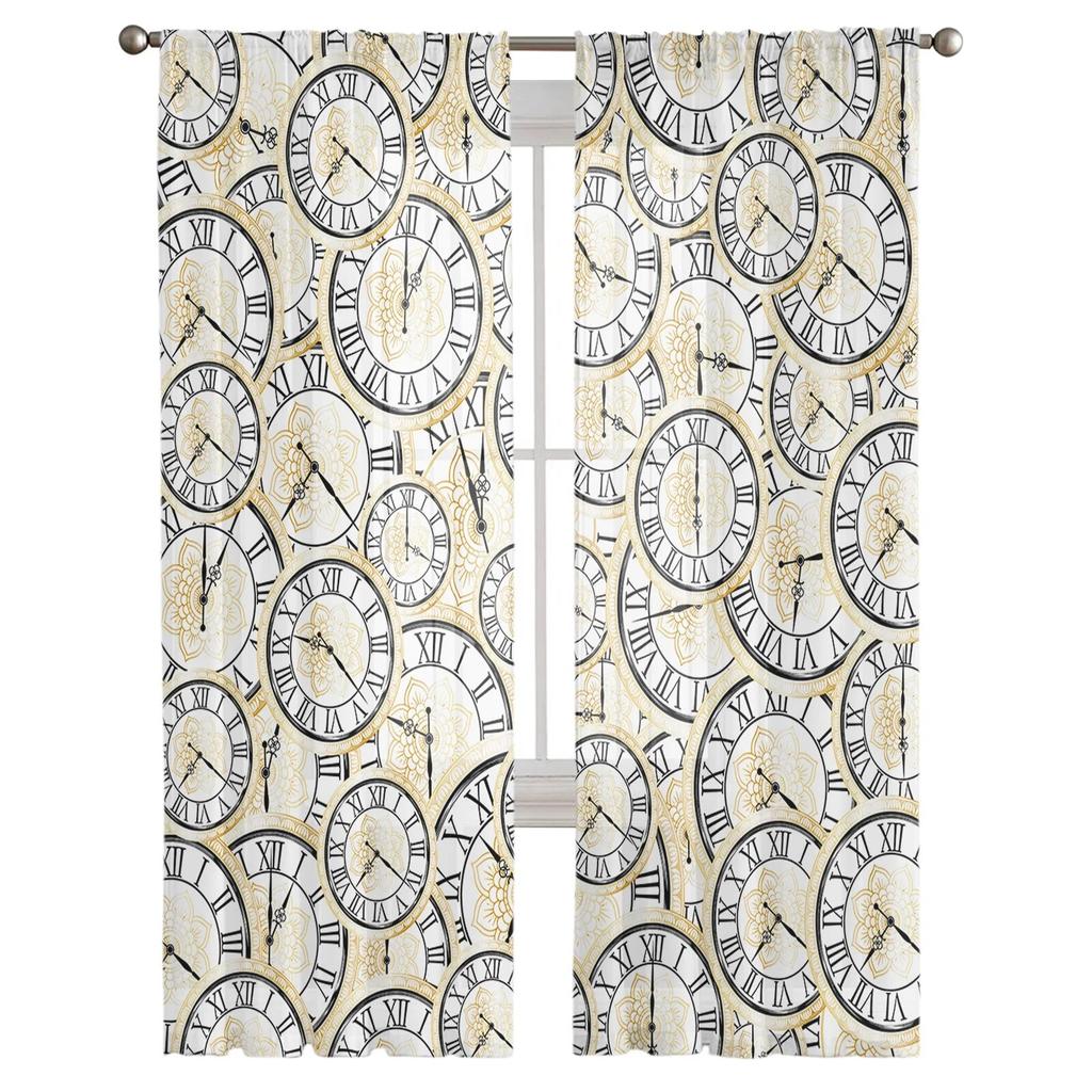 Clock Flower Tulle Curtains for Living Room Sheer Curtain for Bedroom Window Blinds Voile Curtains