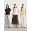 Single Beam Plus size women clothing [Wind and Lotus Swing] Princess Line Split Arc Pleated Slimming T-shirt Shoulder Top