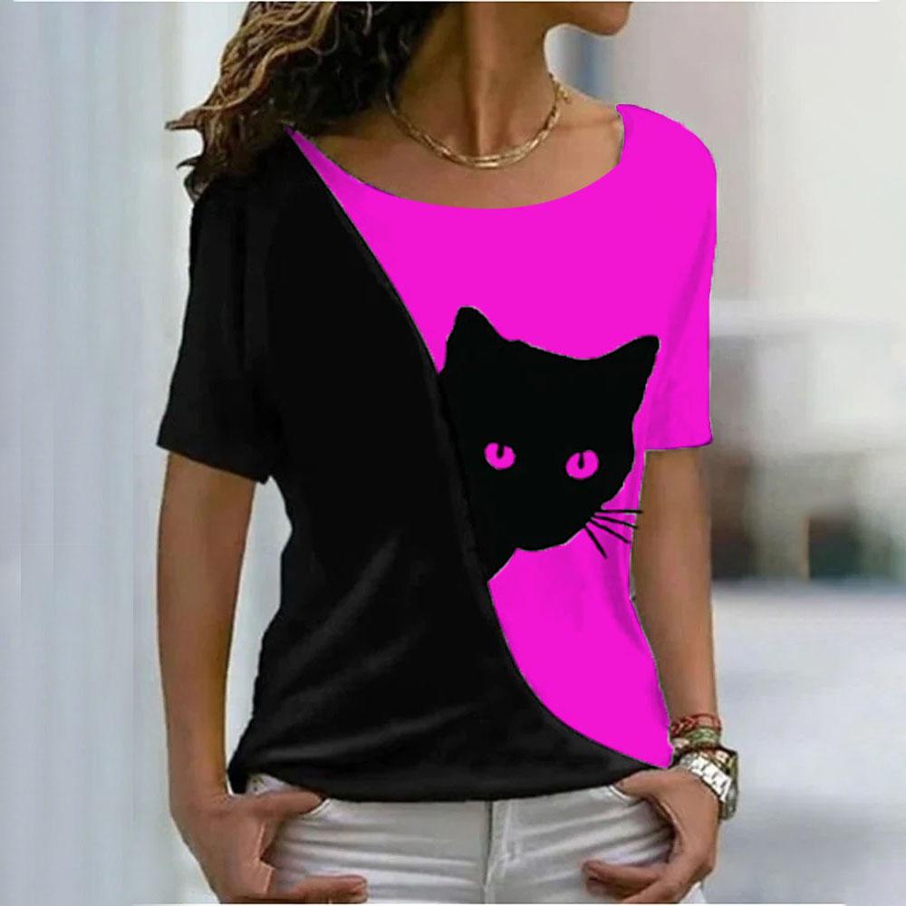Модные футболки для женщин Harajuku повседневные топы 3D Kawaii Cat Printing Oversize женские забавные футболки с коротким рукавом летние топы 2024