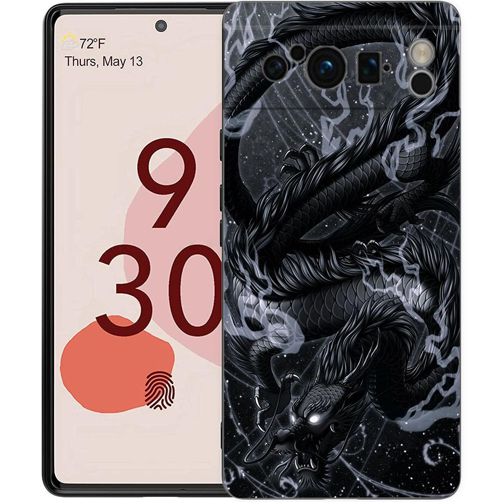 Чехол для телефона Google Pixel 8 7 6 Pro 8A 7A 6A, ТПУ-оболочка, Мягкий силикон, Ударопрочный, Черный чехол, Иллюзорный цвет, Китайский дракон