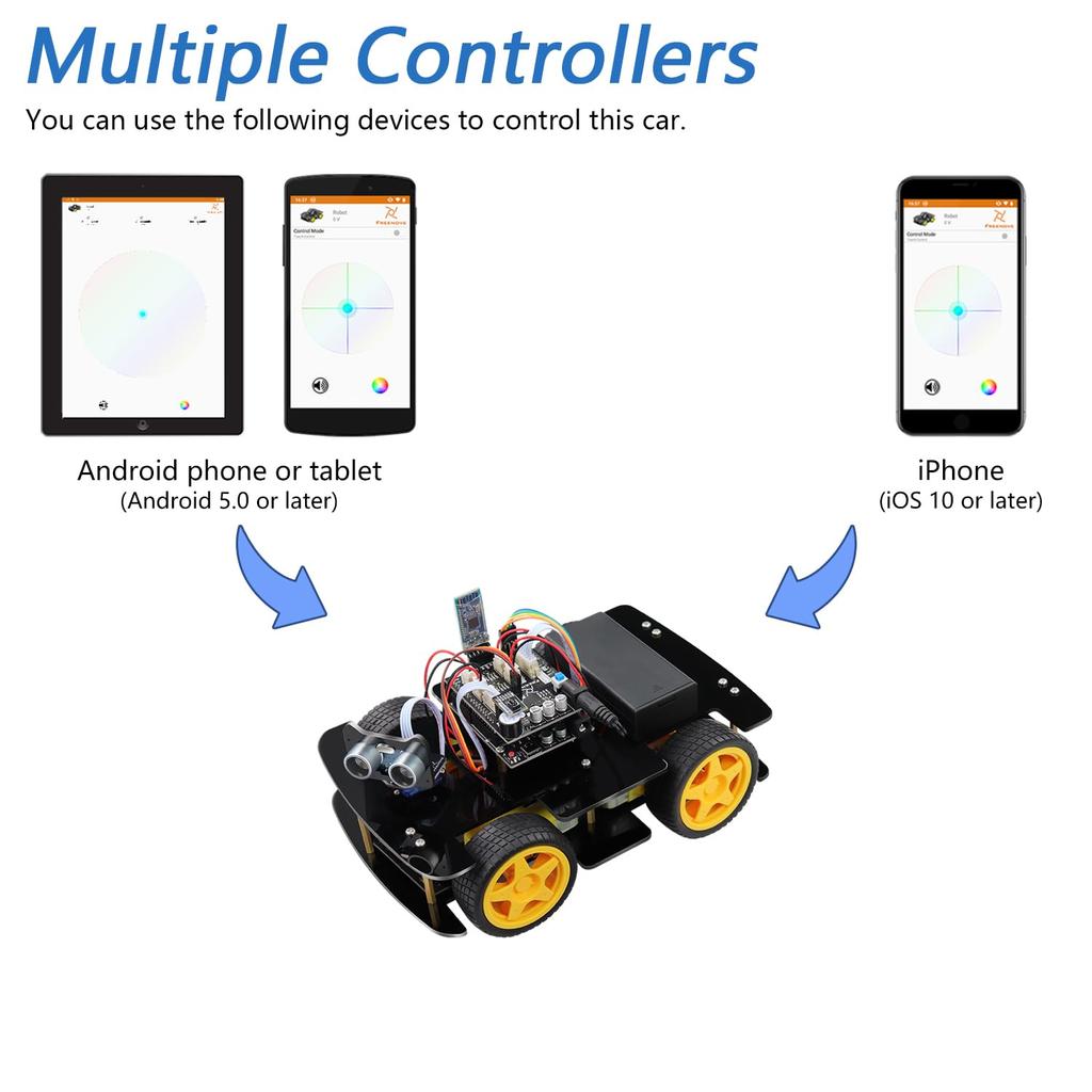 Freenove Комплект автомобиля 4WD IDE с ультразвуковым датчиком обнаружения препятствий по линии и беспроводным управлением, моторы, сервоприводы (Совместимо с Arduino) Отслеживание, Избегание, Датчики,