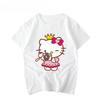 Женская новая милая футболка с принтом Hello Kitty, оверсайз, унисекс, тренд для пар, большого размера, свободная, повседневная, с коротким рукавом