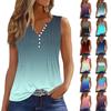 Women's Gradient Casual Loose Pleated Shirt V Collar Button-down T-shirt Shirt Sleeveless Vest Top