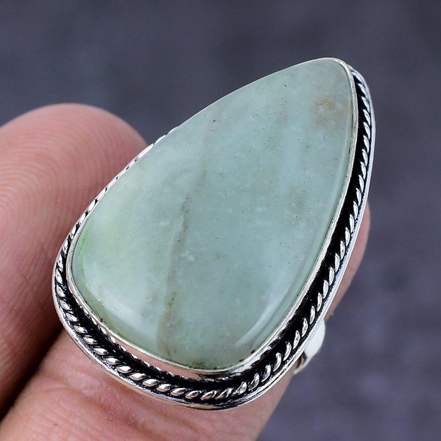 Аквамарин Драгоценный камень Ручная работа Серебро 925 пробы Подарок Ювелирное изделие Кольцо Размер 8 H8I79