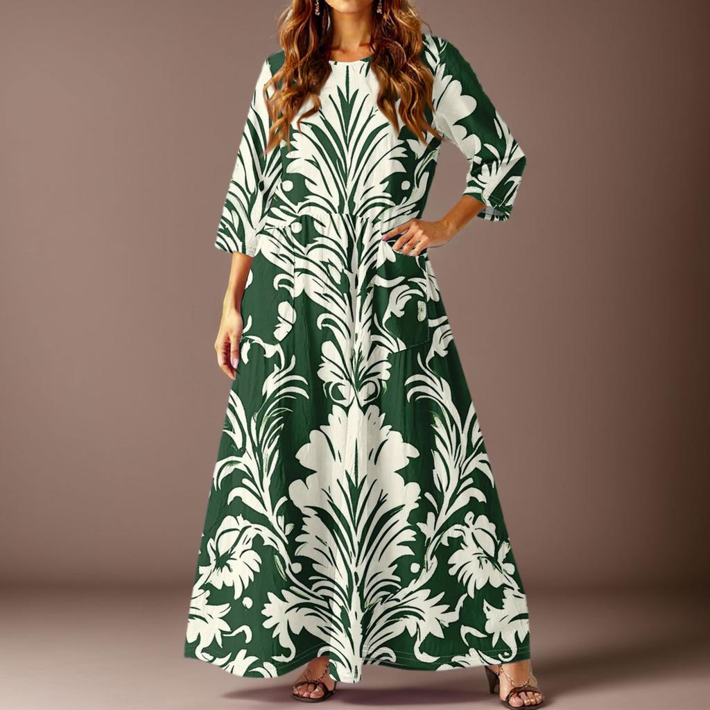 Женское повседневное модное платье с цветочным принтом, рукавом три четверти и карманами