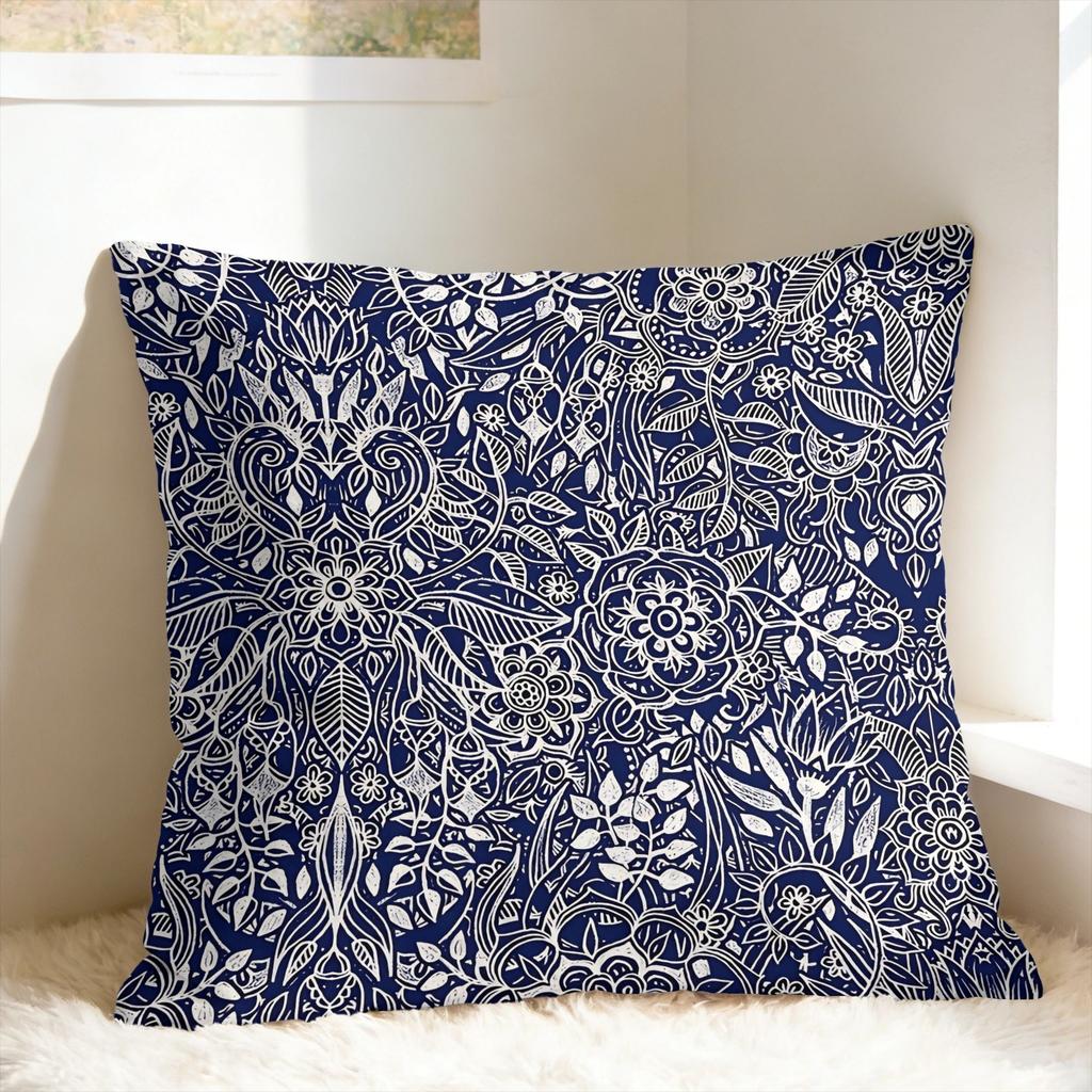 Pillow Cover Bohemian Blue And White Floral Kawaii Pillow Case For Sofa Couch Bed Living Room Pillowcases