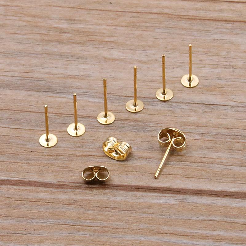 50-100pcs 2 Color Stainless Steel Earring Studs Blank Post Base Pins With Plug Findings Ear Back For DIY Jewelry Making
