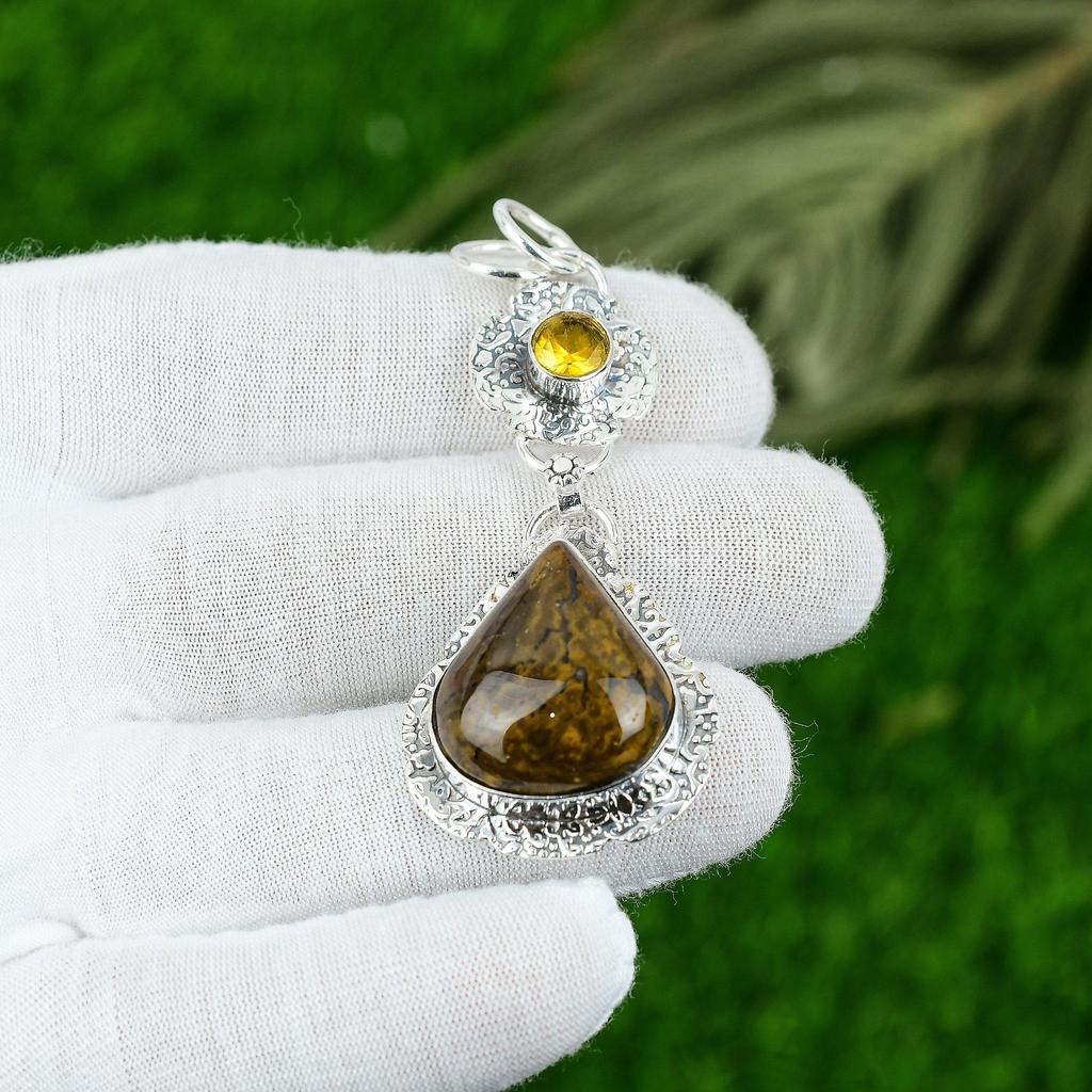 Подвеска из натурального океанического яшмового драгоценного камня, стерлинговое серебро 925 пробы, индийские украшения