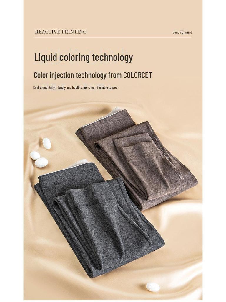 Мужские толстые бесшовные леггинсы из шелка и шерсти с бархатом на осень/зиму