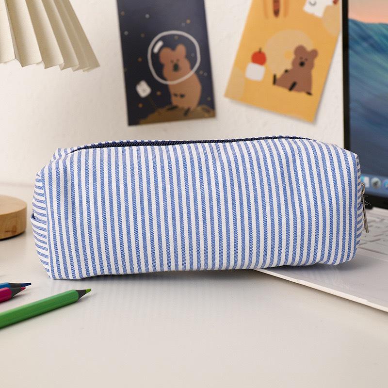 Striped Large Capacity Portable Pencil Case - Stylish Travel-Friendly Stationery Storage Bag