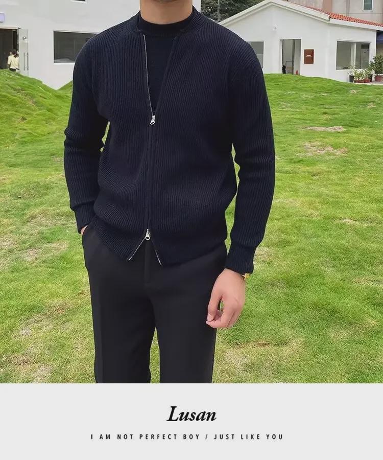 Мужской свободный вязаный свитер-кардиган куртка - модный корейский стиль для весны и осени 2024 года