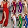 New Women's Elegant V Neck Long Dress Evening Dress Patchwork Thigh Slit Split Maxi Party Dress Sleeveless Sexy Cocktail Gown Dress Plus Size