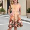 Children's Skirt Round Neck Short Sleeve Princess Dress Fashion Casual Pocket Dress For Girls