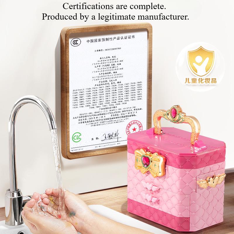 Набор макияжа для девочек, трехъярусный косметический игрушечный сундучок, детские игровые кисточки для макияжа, помада, румяна, тени для век, лак для ногтей, игрушка «Принцесса Красоты»