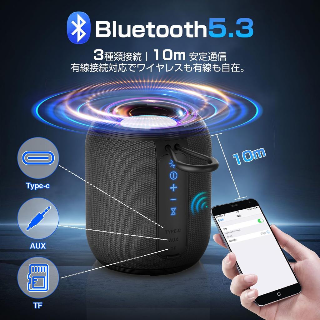 Improved Bluetooth Speaker with Enhanced Sound Omnidirectional Battery IPX7 RGB Portable TWS TF and AUX Support [2025 Model] Bass, Hi-Fi Quality, 360°