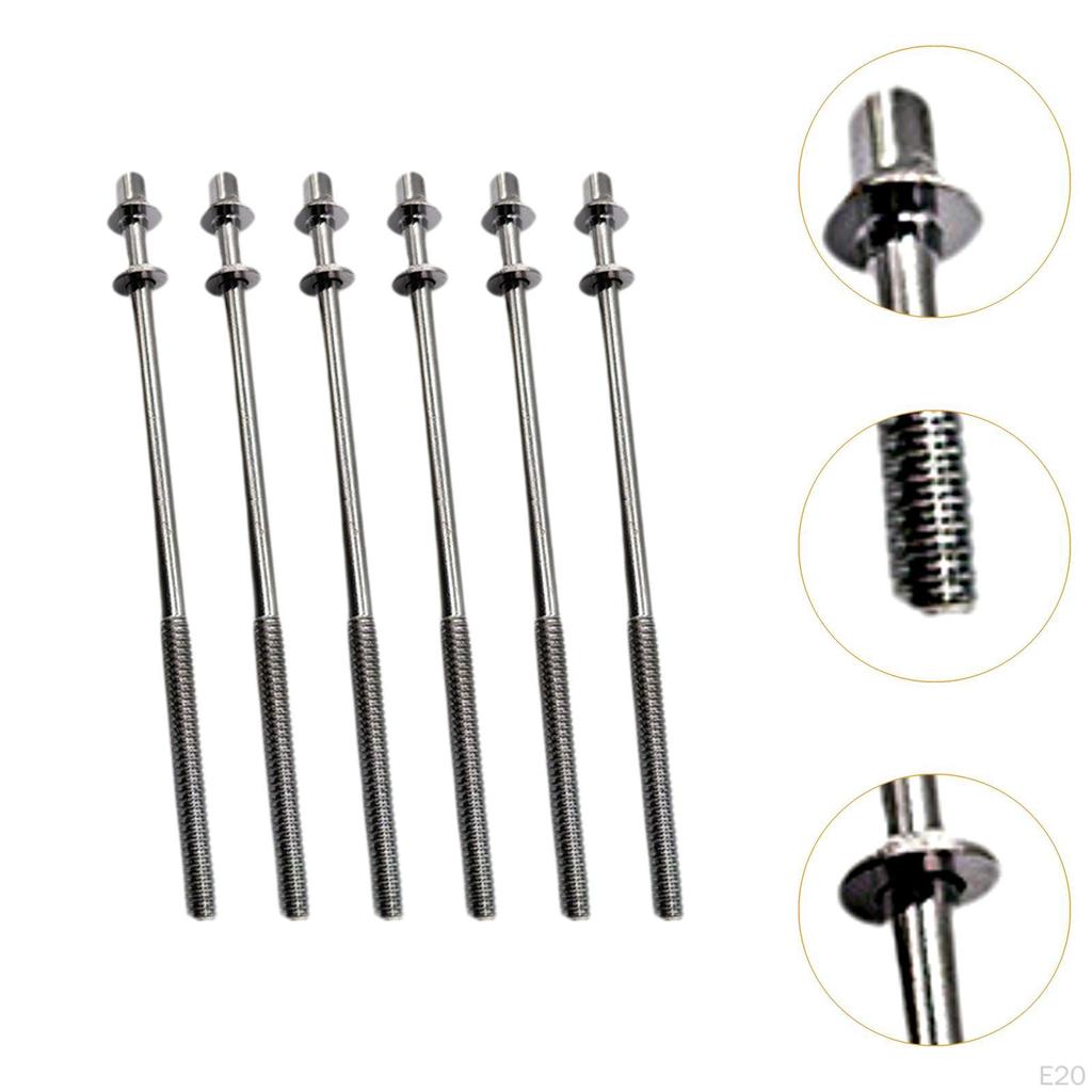 6 Pieces Drum Tension Rods Lug Bolts Screws for Percussion