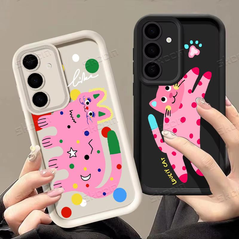 Кавайный розовый чехол для телефона с кошачьим узором для Samsung Galaxy S25 S24 S23 S22 S21 Ultra Plus S20 FE A54 A55 A15 A35 силиконовый мягкий чехол