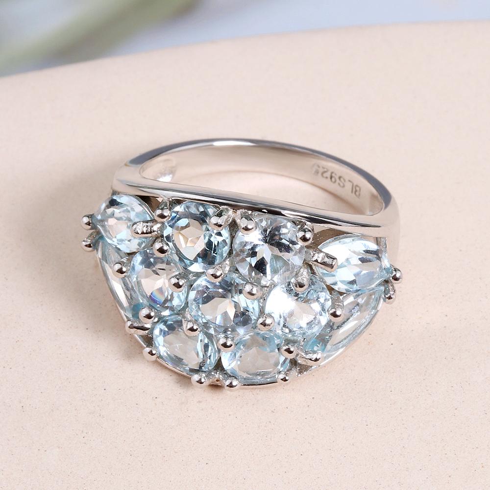 Bolaijewelry Кольцо из стерлингового серебра 925 пробы с натуральным небесно-голубым топазом, изысканные ювелирные изделия, женский подарок на годовщину