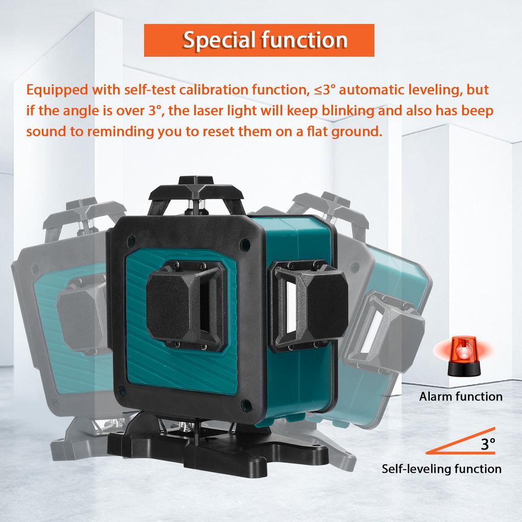 Multifunctional 16 Lines Laser Level 3 Degrees  Selfleveling Function Leveling Tool Omnidirectional Ground