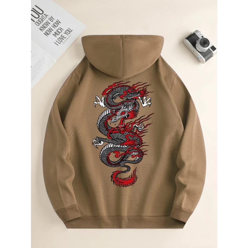 Men's Fashion Hoodie Casual Daily Drawstring Hooded Sweatshirt Dragon Print Front Kangaroo Pocket Men's Jacket Hoodies & Sweatshirts Men’s