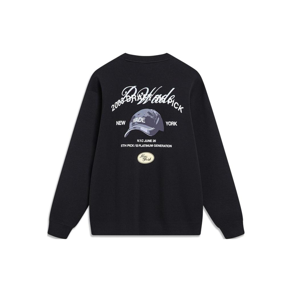 Li Ning Wade Series Back Duckbill Cap Letter Print Round Neck Pullover Sweatshirt Men sweatshirt Black AWDT493-1