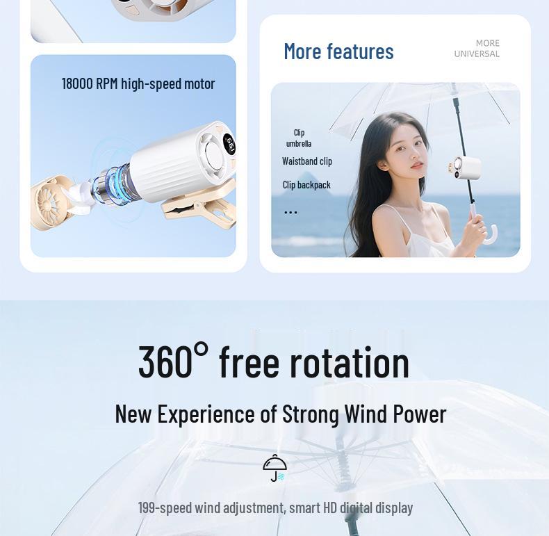 Portable Clip-On Fan with Ice Pack and 199-Speed Settings