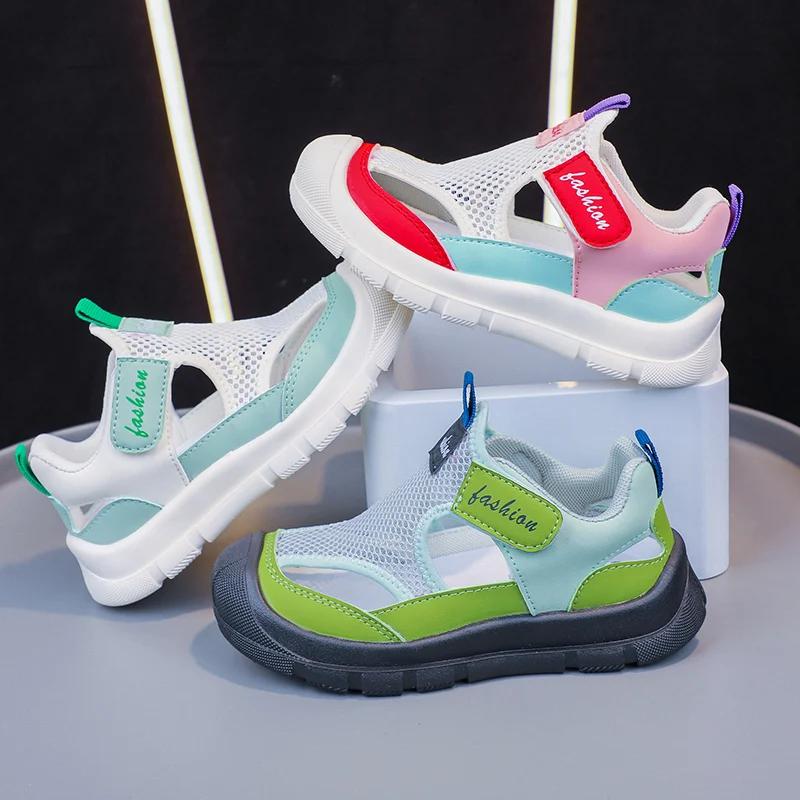 Children Sports Sandals 2024 Summer New Girls' Mesh Tennis Shoes Boys' Hollow Breathable Beach Shoes for Vacation Wear-resistant