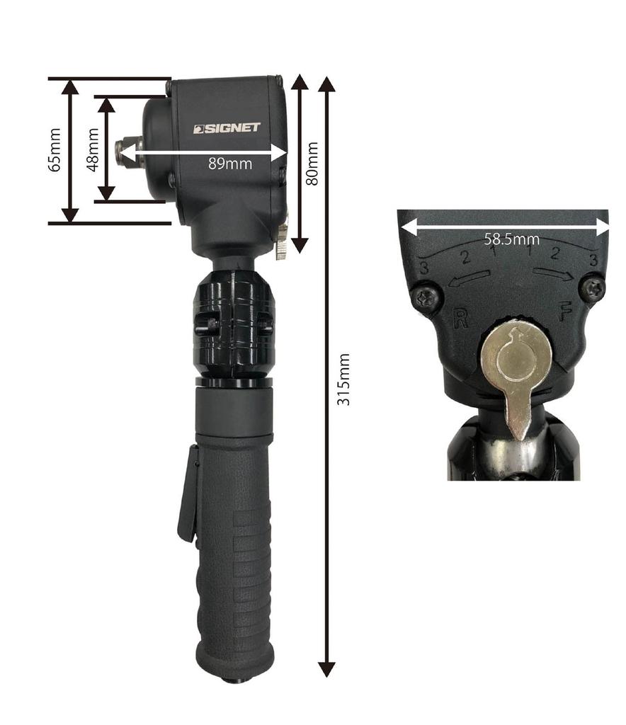 SIGNET 1/2" Socket Flex Angle Head Air Impact Wrench, Max Torque 610 Nm, 65313