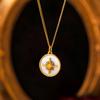 Retro Star Water Shell Round Brand Pendant Titanium Steel Clavicle Necklace 18K Plated Real Gold Niche Light Luxury