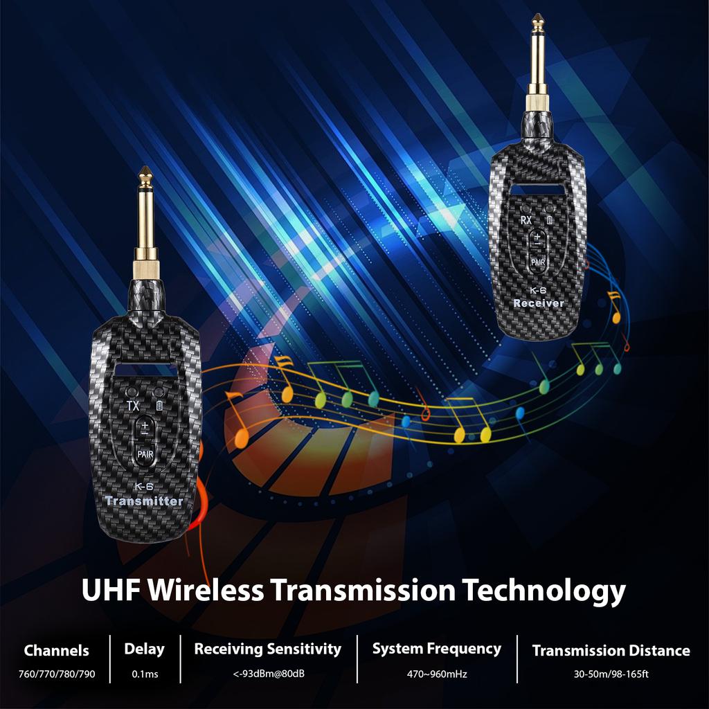 Беспроводная гитарная система, перезаряжаемая 2.4G, портативный UHF-передатчик, приемник, набор для электрогитары