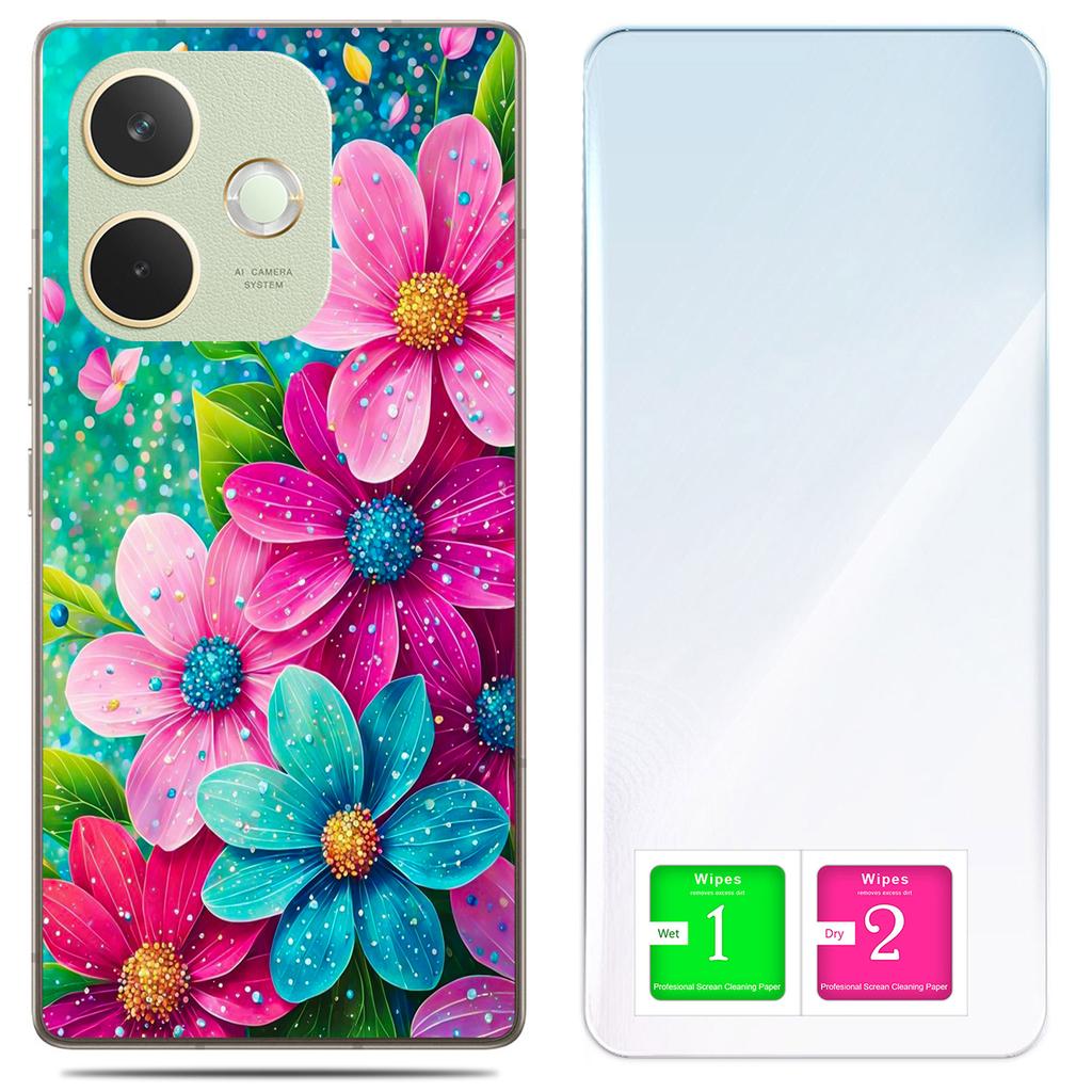 Etui Do Oppo A5 Pro Obudowa Foto Case Plecki Grafika Kwiaty + Szkło 9H