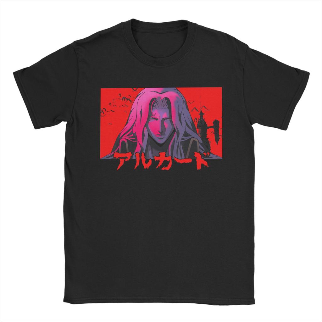 Мужские футболки Castlevania Alucard с иероглифами Замок Хоррикудзи Хлопковая одежда Винтажные футболки с коротким рукавом и круглым вырезом Оригинальные футболки