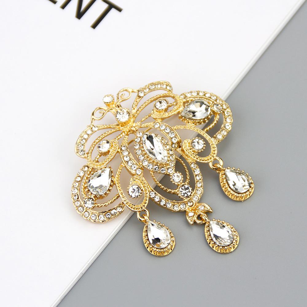 Crystal Brooches for Women Gold Color Caftan Pins