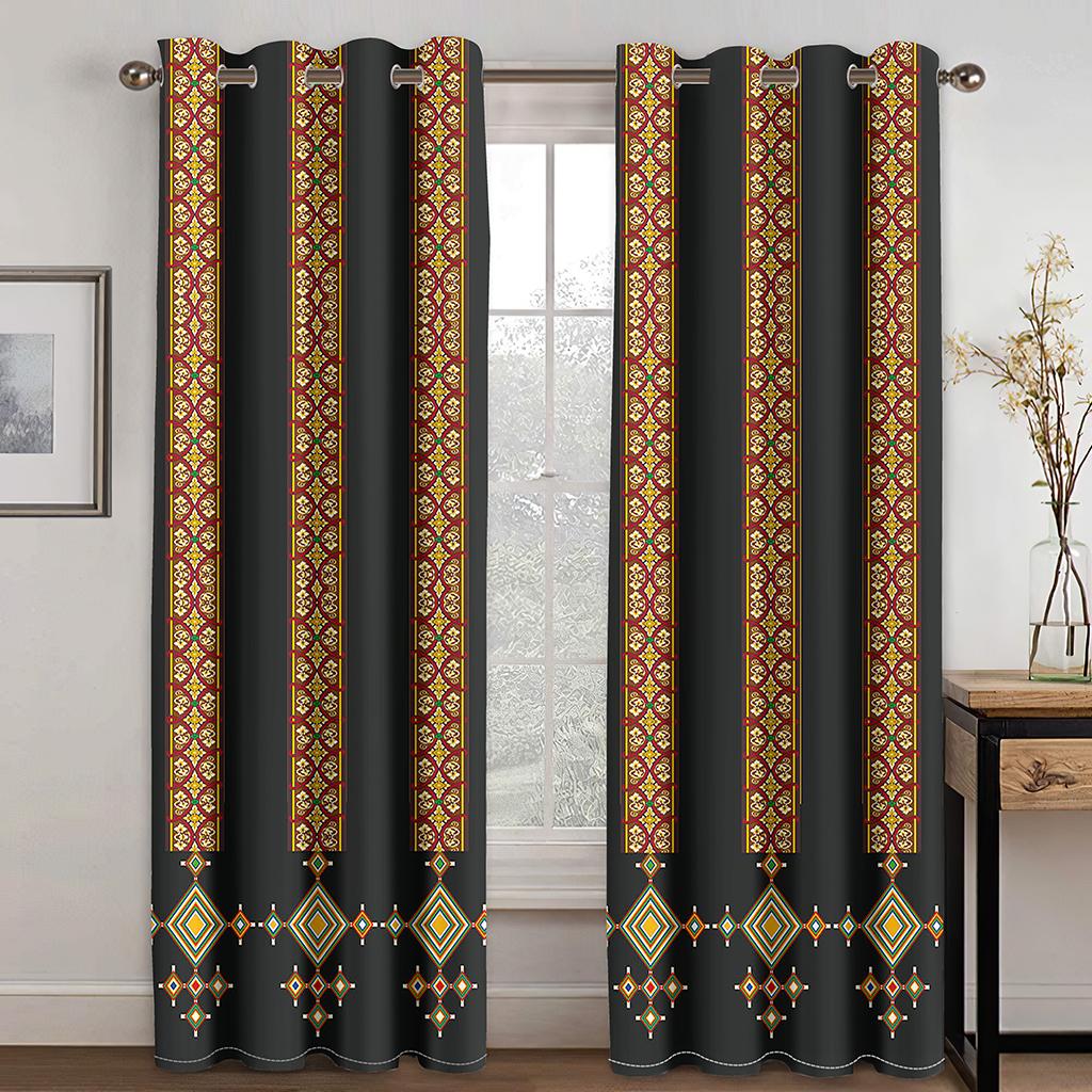 Eritrean Bohemia Boho Style Saba Barquote Abstract Ethiopian Set of 2 Window Curtains Suitable for Kids Bedroom Living Room Bathroom Kicthen Door